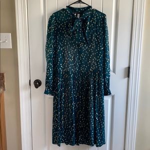 BCBG Maxazaria Teal/Gold PolkaDot Dress